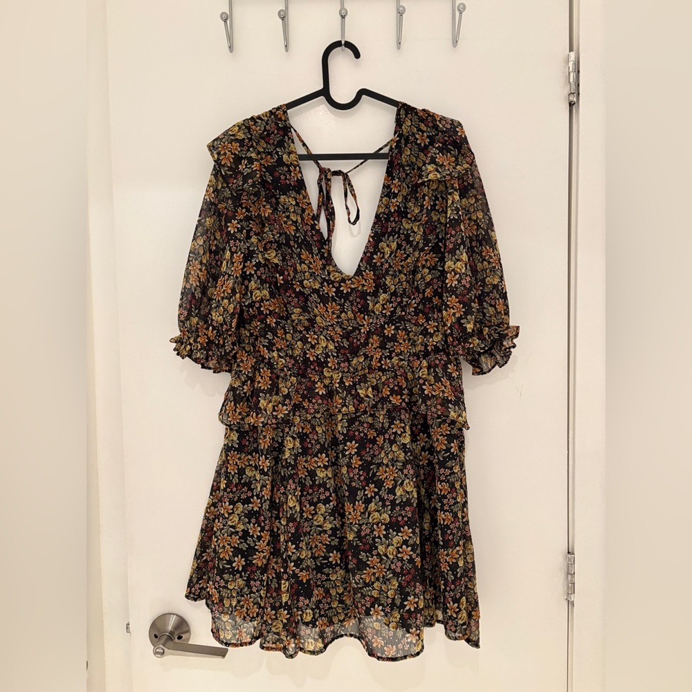 Topshop Black Floral Mini Dress